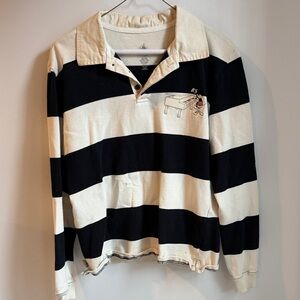 Striped Black and Cream Mickey Mouse Rugby Shirt - Piano Embroidery